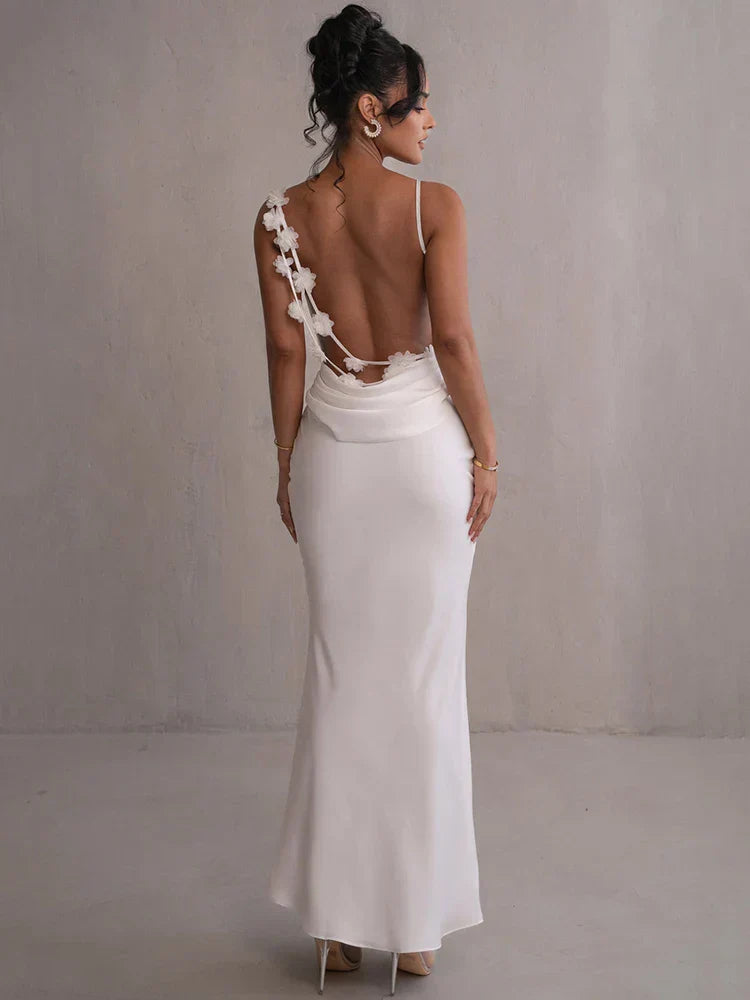 BerlinGlamour Langarm-Blumenkleid mit offenem Rücken