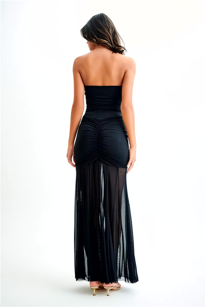 Elegantes Maxi-Kleid mit Off-Shoulder Mesh und figurbetontem Schnitt
