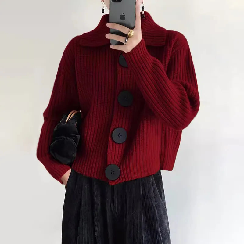 Elegante Strickjacke Damen Knopfverschluss Modern
