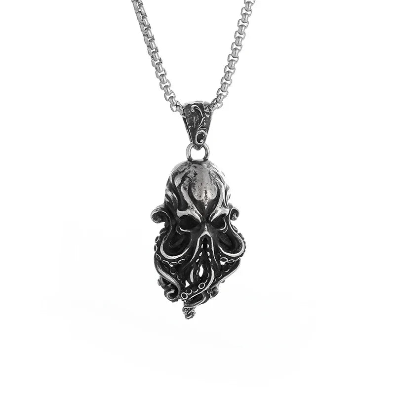 Gothic Halskette mit Totenkopf und Oktopus Motiv Schwarz