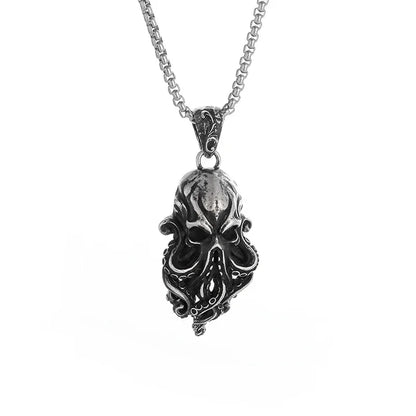 Gothic Halskette mit Totenkopf und Oktopus Motiv Schwarz