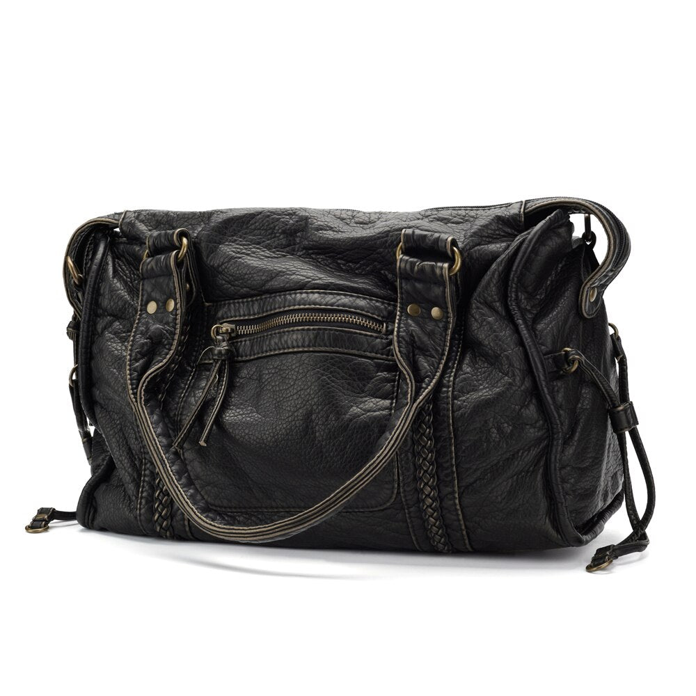 Elegante Lederhandtasche Schwarz Damen
