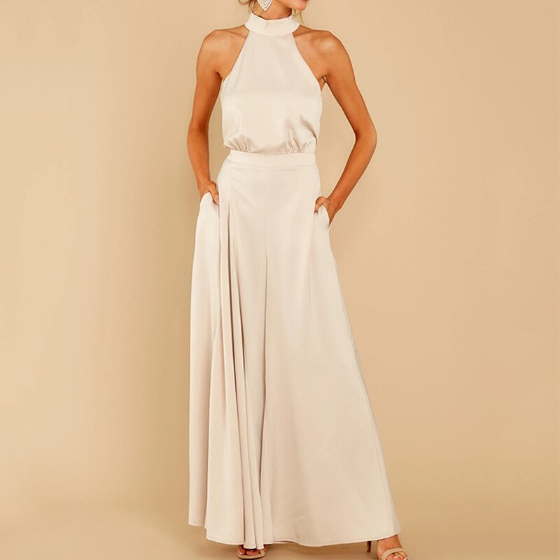 Damen Jumpsuit Neckholder Weites Bein Elegant