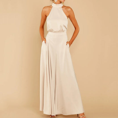 Damen Jumpsuit Neckholder Weites Bein Elegant