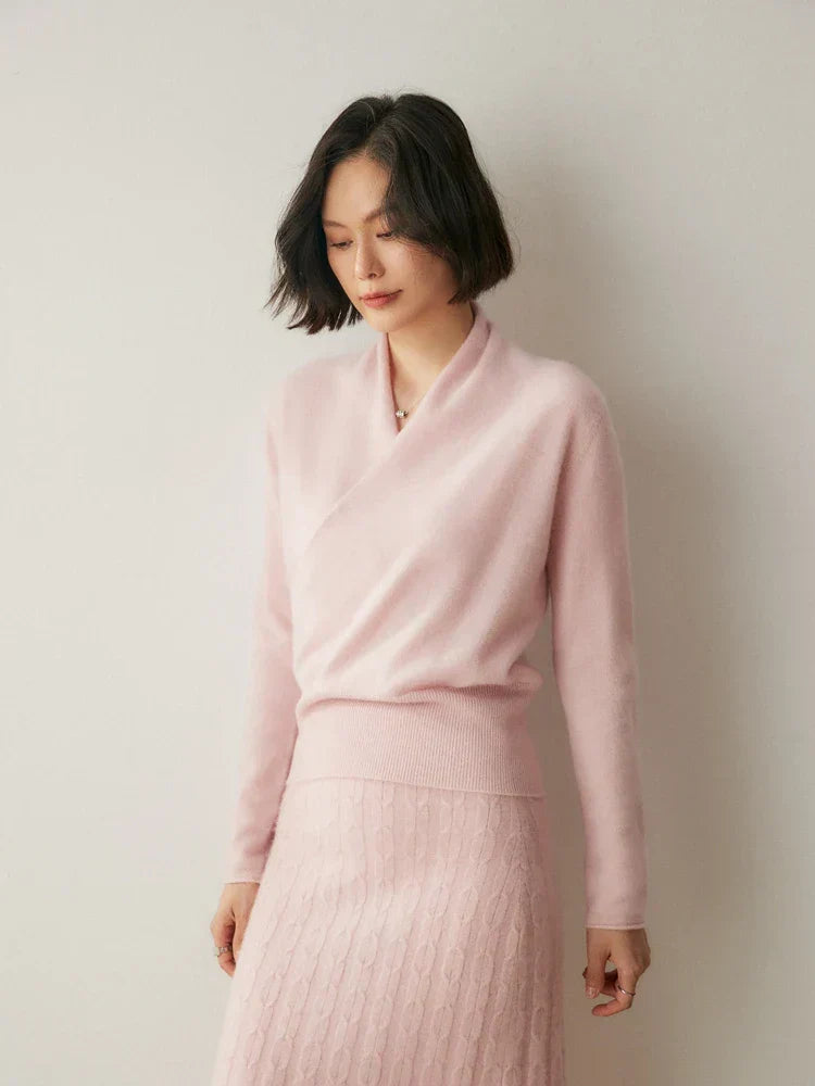 Damen Wickelpullover Elegantes Überkreuzdesign Modern