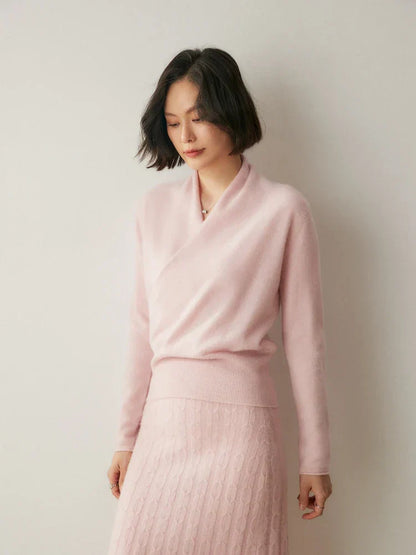 Damen Wickelpullover Elegantes Überkreuzdesign Modern