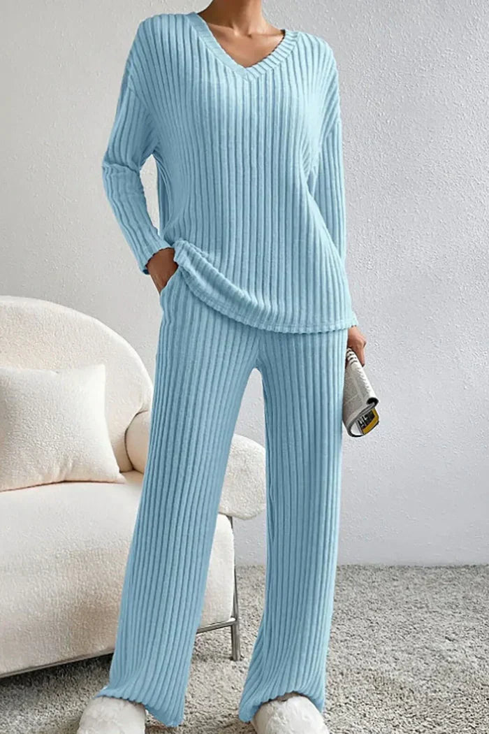 Damen Loungewear Set Zwei-Teilig Rippstrick Bequem