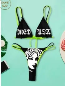 Gothic Badeanzug Frauen Totenkopf Druck Bikini Set Schwarz