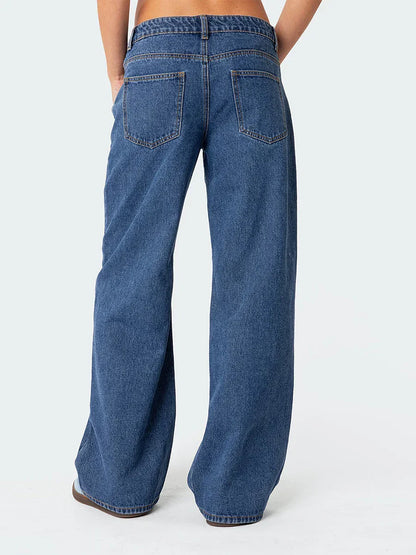 Damen Jeans Weitbein Vintage Dunkelwash