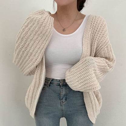 Damen Strickjacke Offen Vorne Grob Gestrickt