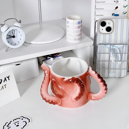 Keramik Kaffeebecher Oktopus Design Farbenfroh