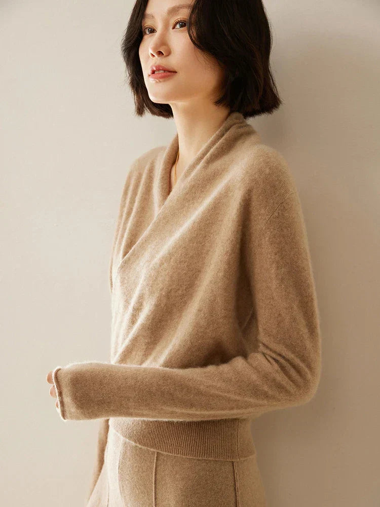 Damen Wickelpullover Elegantes Überkreuzdesign Modern