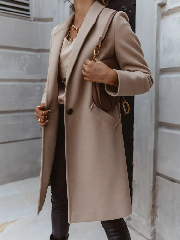 Mantel Damen Wollmischung Klassisch Knöpfe Modern - BerlinGlamour