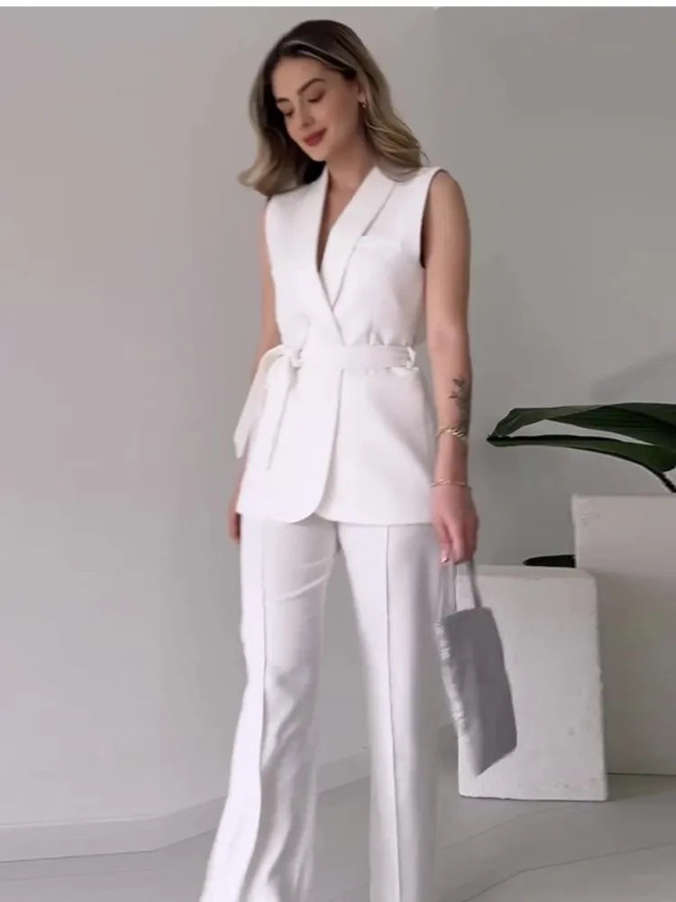 Ärmelloser Blazer Anzug Damen Taillierte Passform Wickelblazer Modern - BerlinGlamour