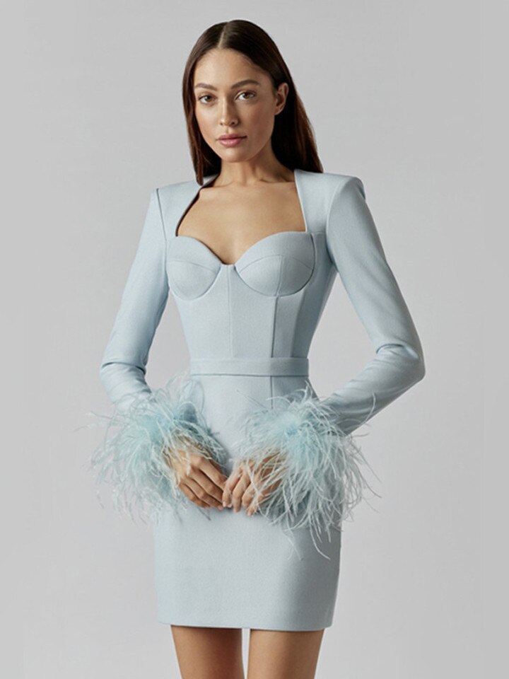 Kleid Minikleid Elegant Federdetails Damenkleid