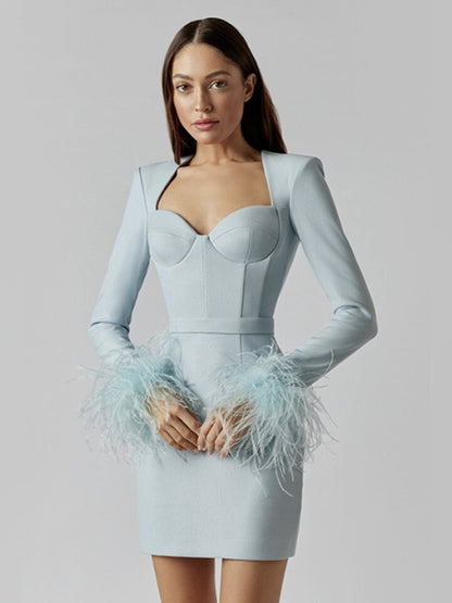 Kleid Minikleid Elegant Federdetails Damenkleid