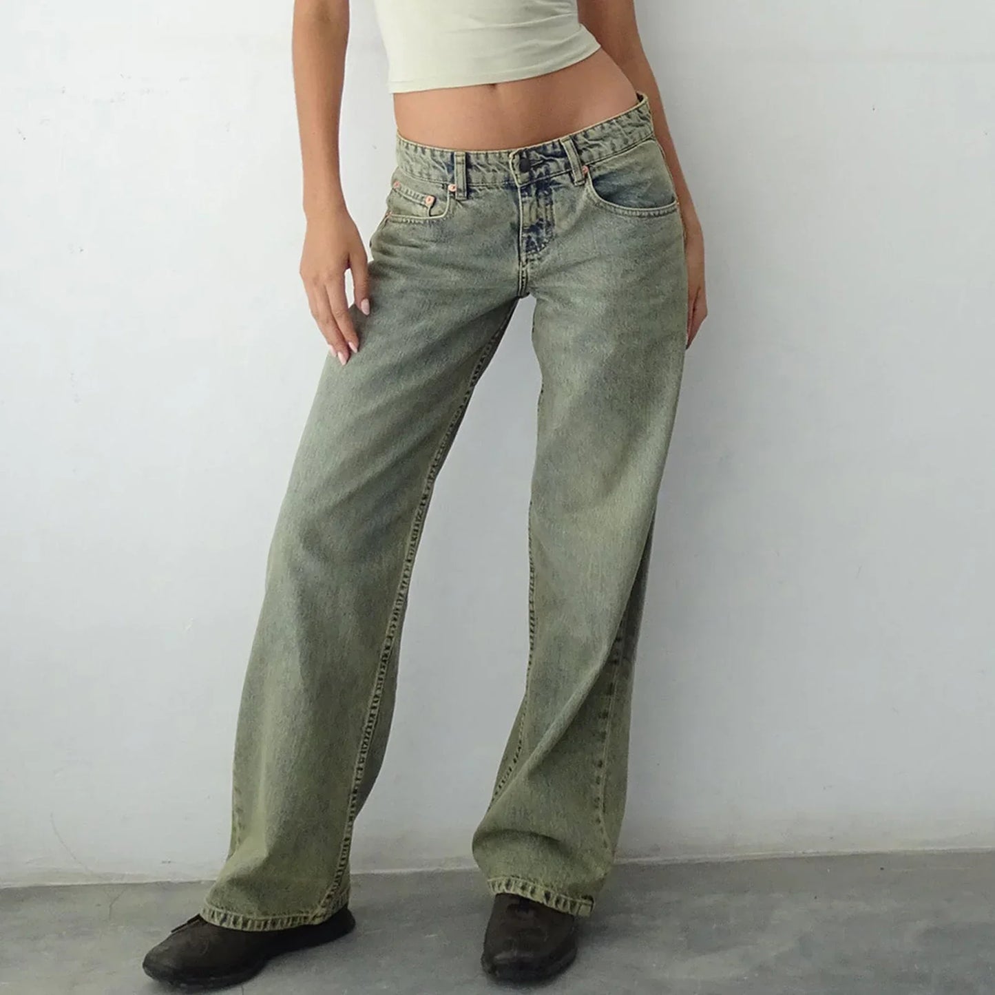 Weite Damen-Jeans Vintage-Stil Relaxed Fit