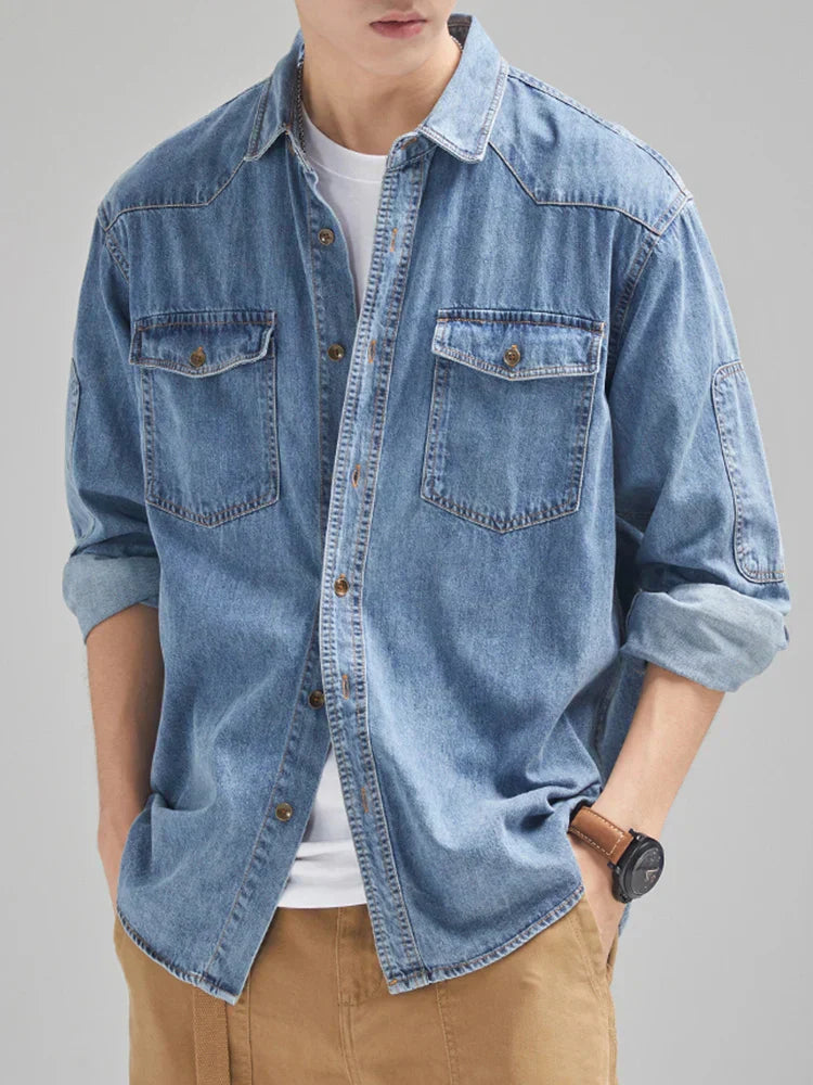 Herren Jeanshemd Langarm Robust Dunkelblau - BerlinGlamour
