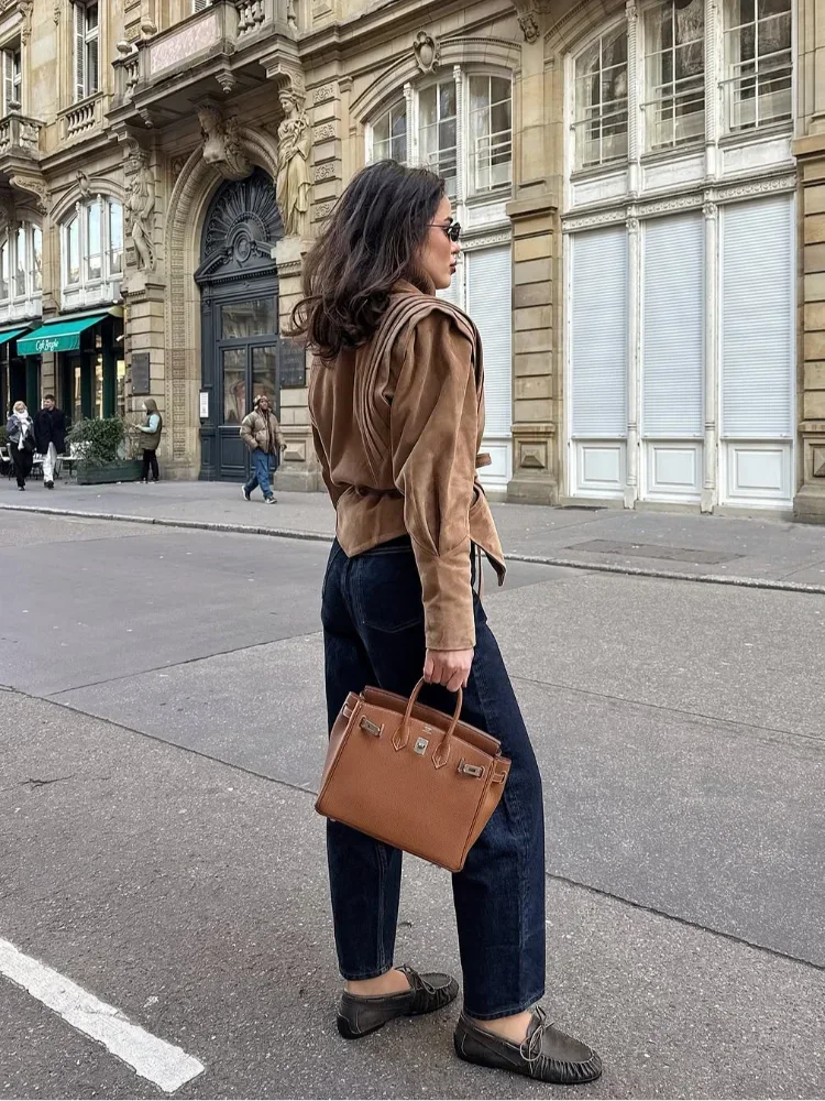 Vegan Jacke Damen Herbstjacke mit Taillengürtel Modern