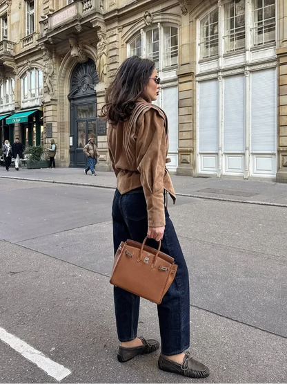 Vegan Jacke Damen Herbstjacke mit Taillengürtel Modern