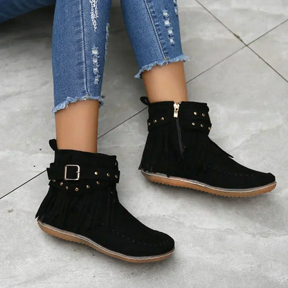 Stiefel Ankle Boots Nieten Fransen Schuhe Damen