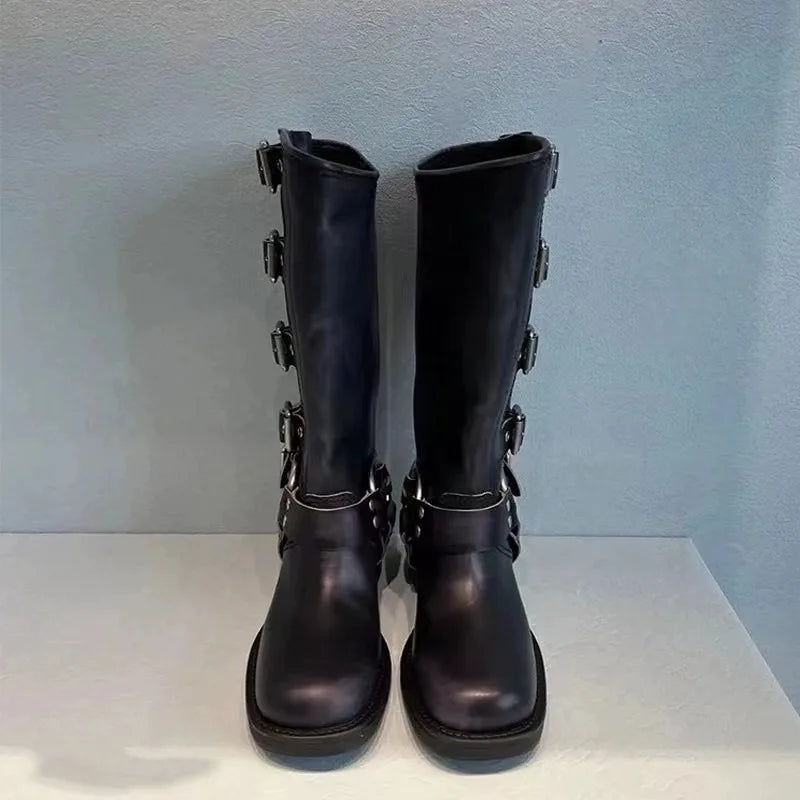 Retro Westernstiefel Hohe Rohrstiefel Freizeitstiefel Damenschuhe