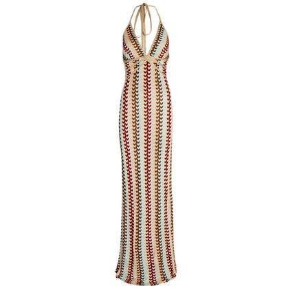 Rückenfreies Maxikleid mit Wellenmuster Sommer Boho Stil