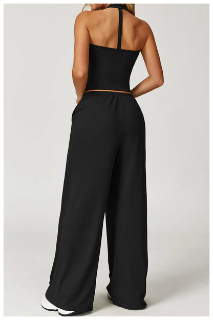 Damen Lounge Set Halter Top Crop Oberteil Bequem