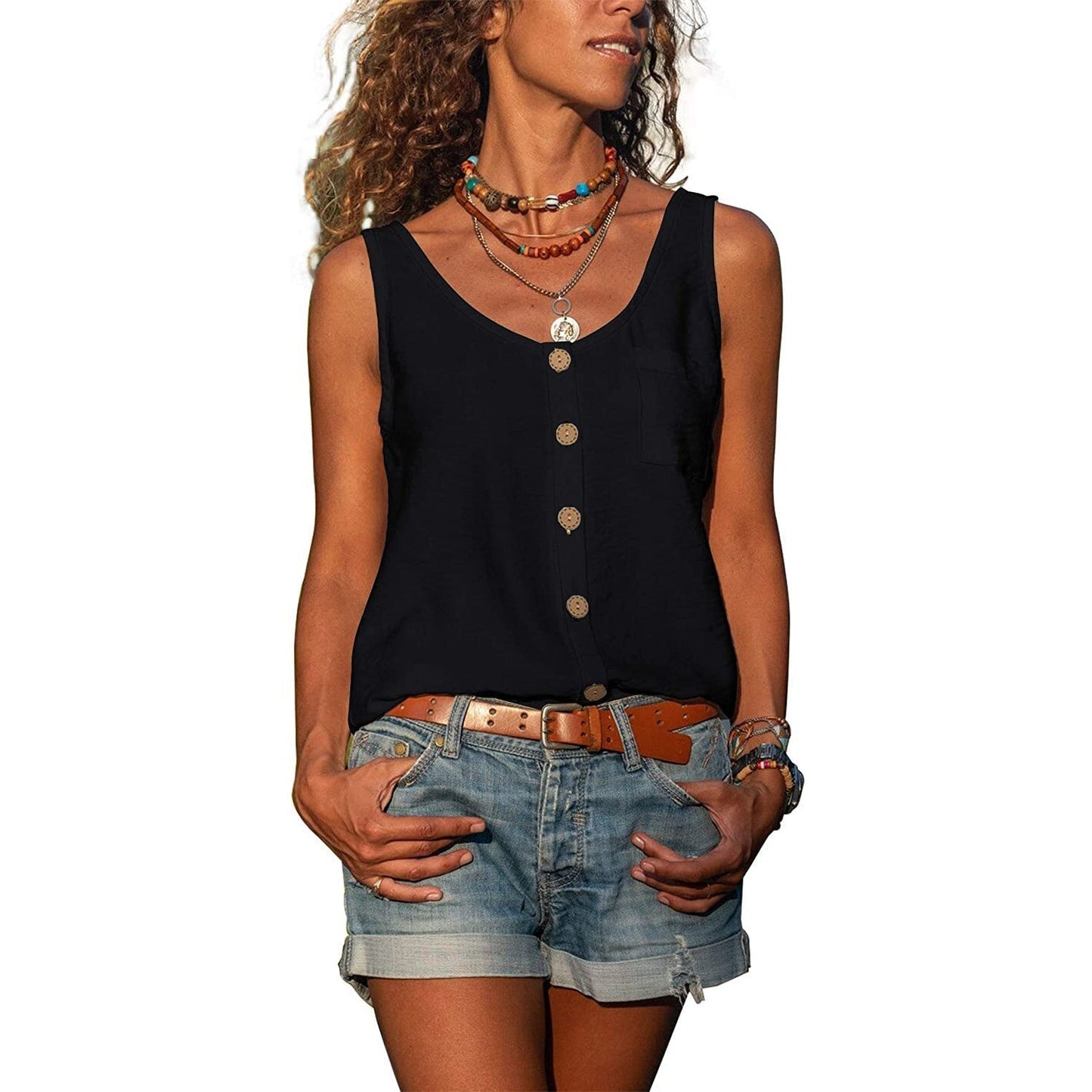 Damen Tanktop mit Knöpfen und Seitentasche