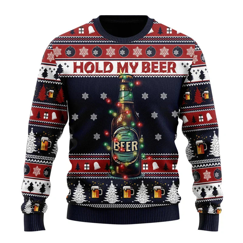 Herren Weihnachtspullover Lustig Bier Motiv