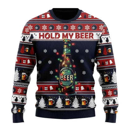 Herren Weihnachtspullover Lustig Bier Motiv