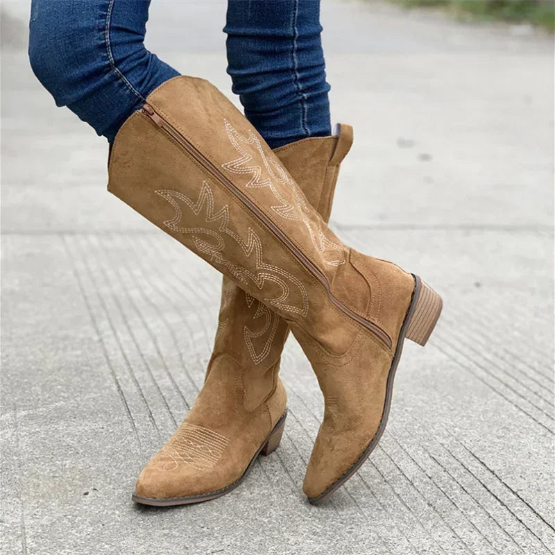Cowboystiefel Damen Kniehoch Stickerei Westernstil - BerlinGlamour
