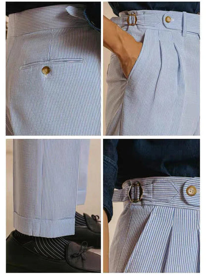 Taillenhohe Nadelstreifenhose mit Gürtel Damen
