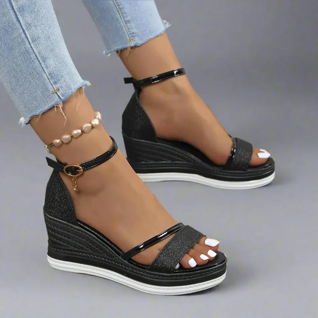 Damen Plateau Sandaletten Offene Zehen Keilabsatz Schuhe