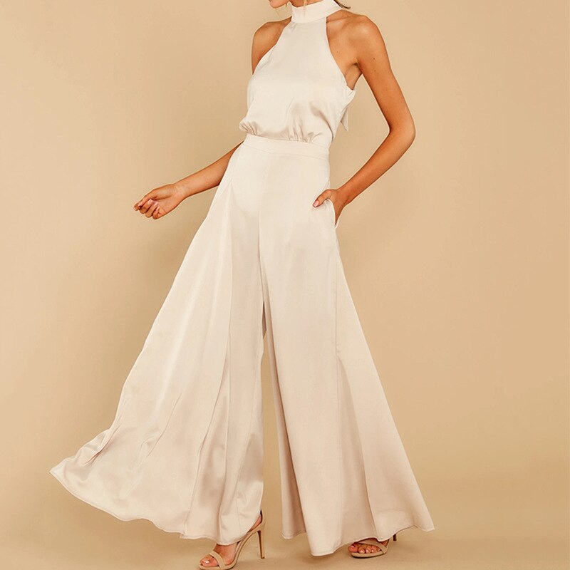 Damen Jumpsuit Neckholder Weites Bein Elegant