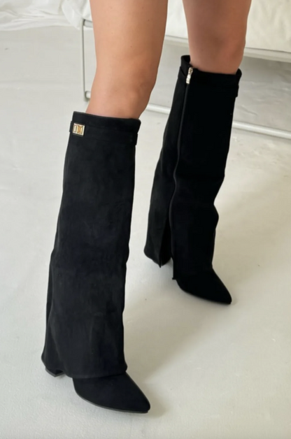 Kniehohe Stiefel Damen Spitz Zeh Gerader Schaft