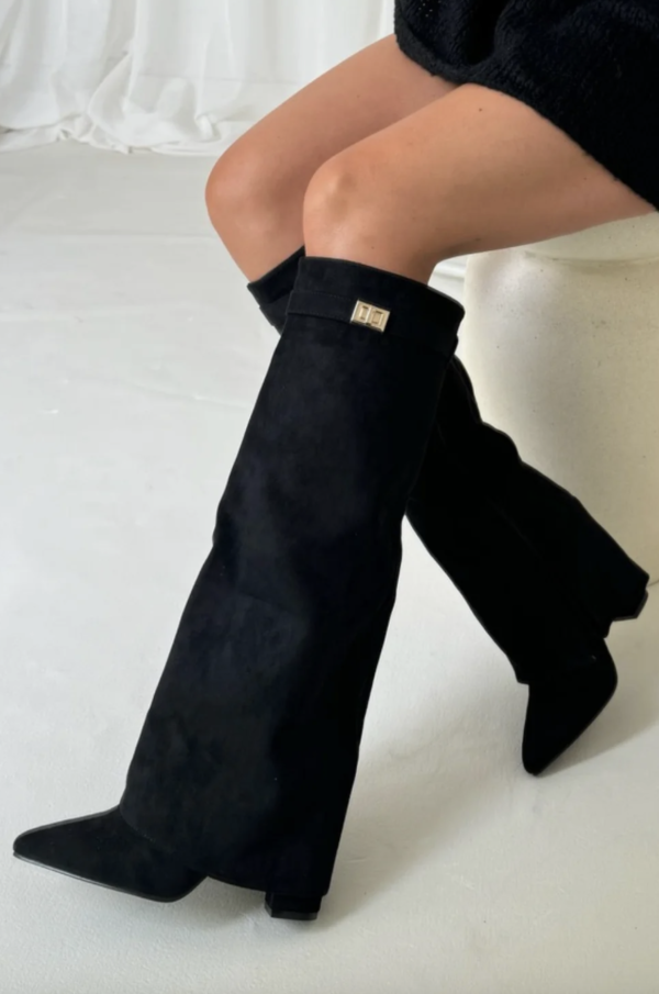 Kniehohe Stiefel Damen Spitz Zeh Gerader Schaft