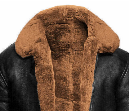 Lederjacke Shearling Luxusleder Schwarz