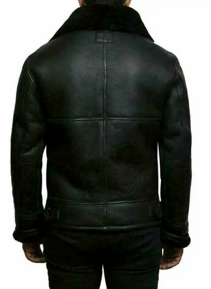Lederjacke Shearling Luxusleder Schwarz