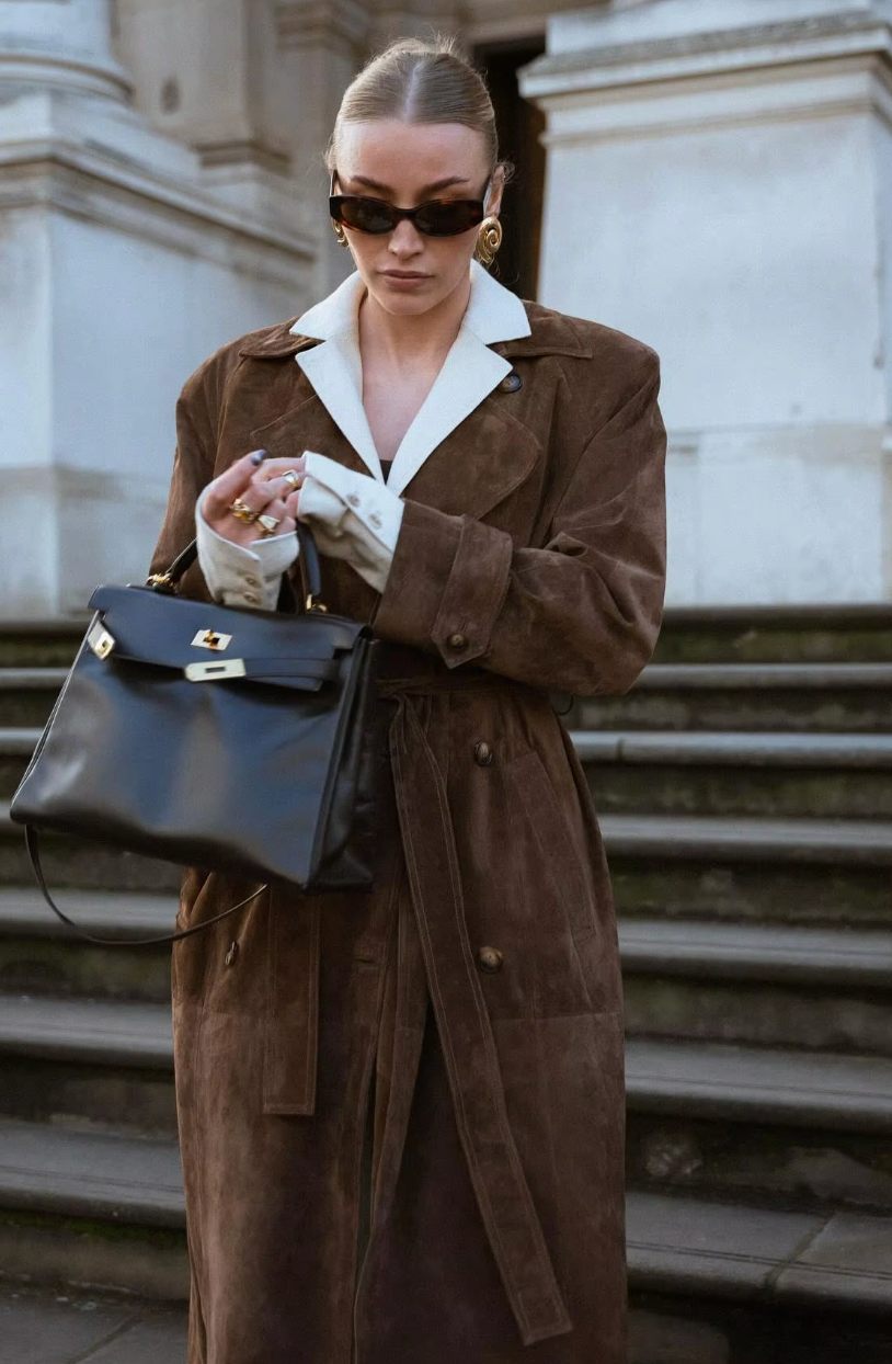 Leder-Trenchcoat Damen Wildleder Lang