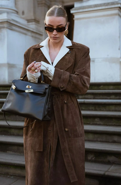 Eleganter Trenchcoat Damen Wildleder Beige Lang