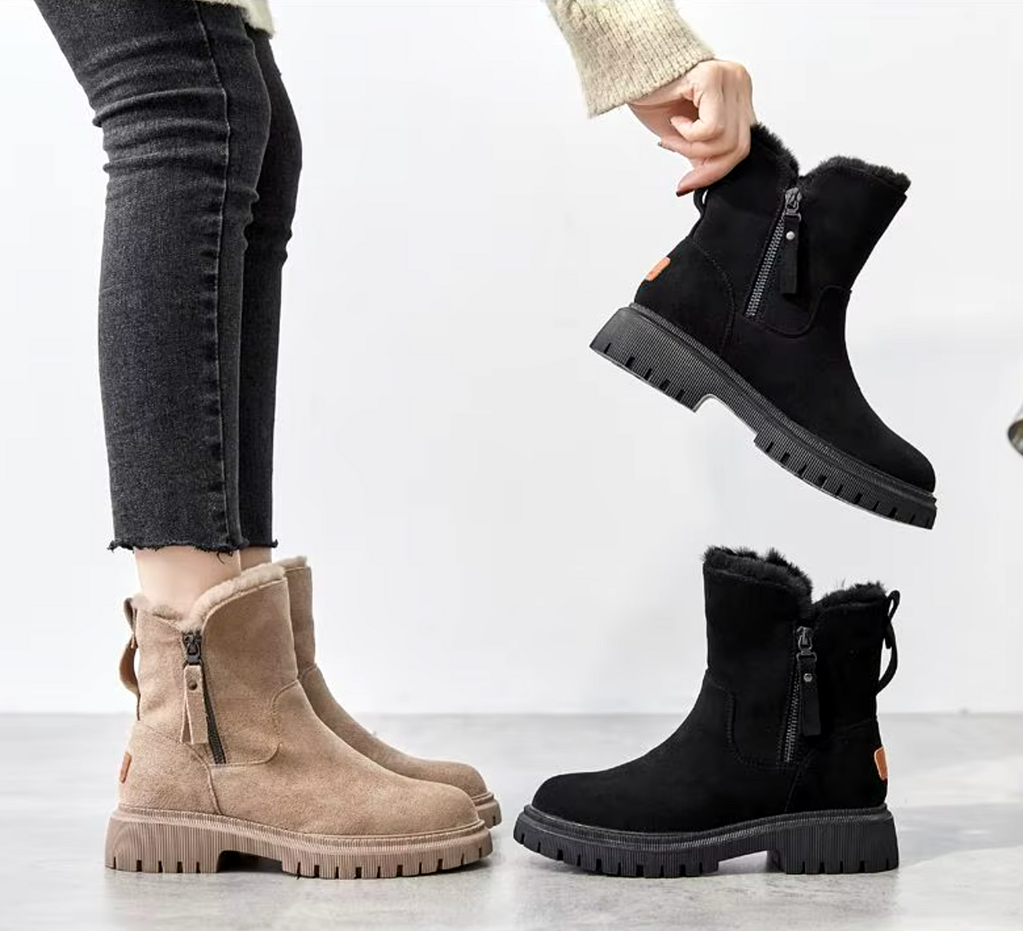 Damen-Stiefeletten Warm Fellfutter Chunky Sohle