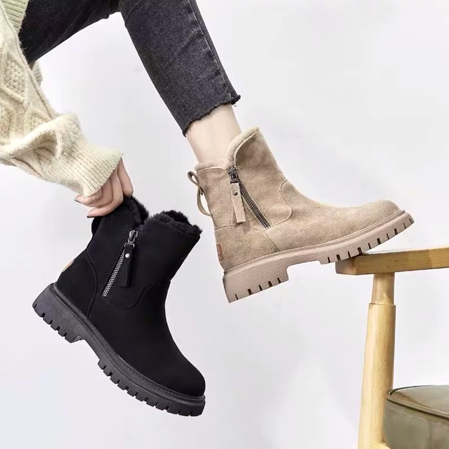 Damen-Stiefeletten Warm Fellfutter Chunky Sohle - BerlinGlamour