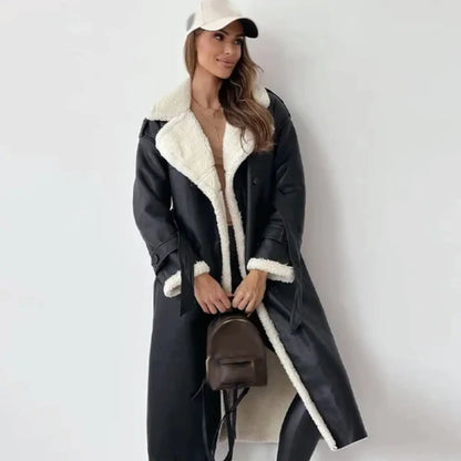 Lange Winterjacke Fleecegefüttert mit Teddykragen Damen - BerlinGlamour