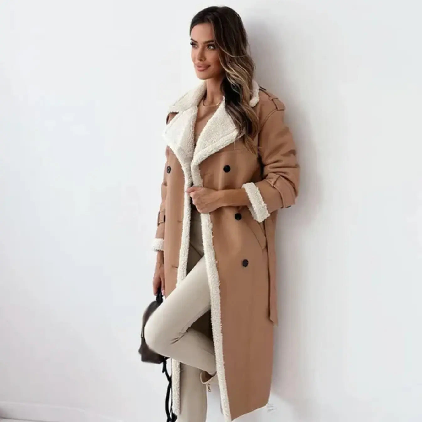 Luna | Lange klassische Jacke mit Fleece Fütterung und Teddykragen Zendoo.de