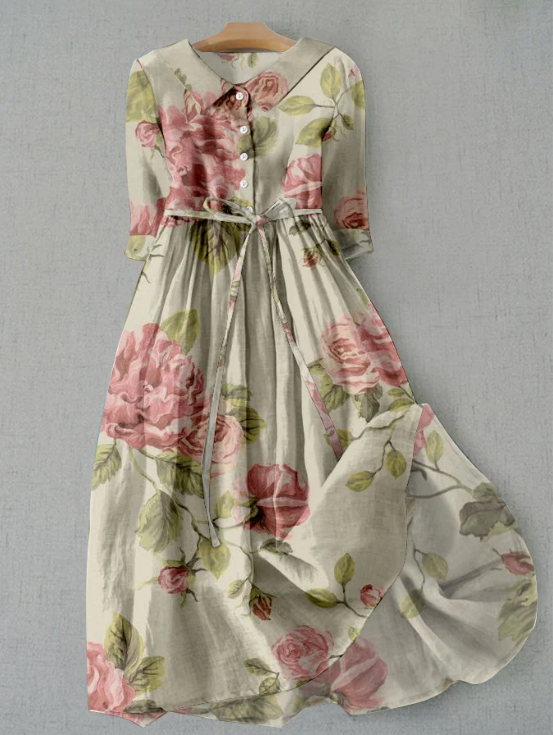 Damenleinenkleid Blumenmuster Sommerknopfleiste