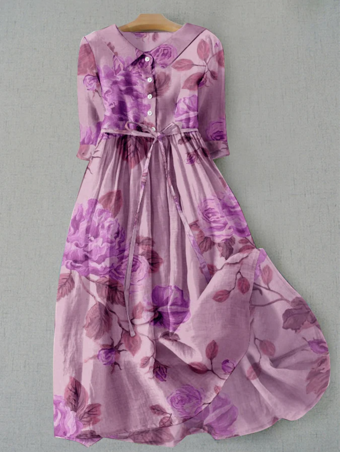 Damenleinenkleid Blumenmuster Sommerknopfleiste