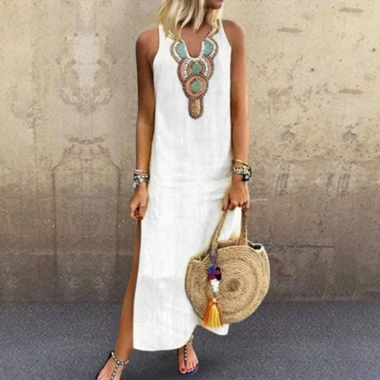Boho Chic Kleid Lang Geschnürt Frauen - BerlinGlamour
