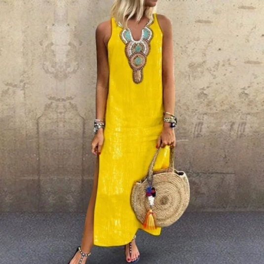 Boho Chic Kleid Lang Geschnürt Frauen