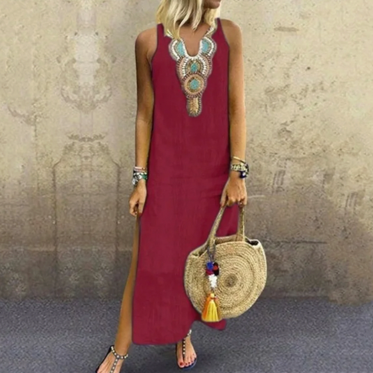 Boho Chic Kleid Lang Geschnürt Frauen